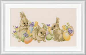 Набор для вышивания "Пасхальные зайчики", канва аида 14 ct. Арт DSB020A