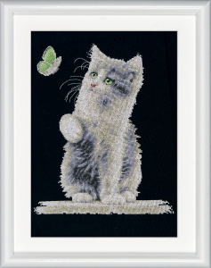 Набор для вышивания "Кот и бабочка", канва аида 14 ct (черного цвета). Арт DSB024A