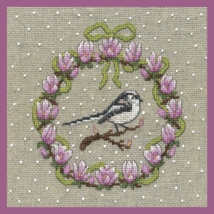 Набор для вышивания "March Wreath Long-Tailed Tit" (Мартовский венок дл/хв синица), 14.5 х 14.5 см. Арт 2690