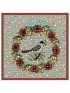 Набор для вышивания "June wreath black-headed warbler" (Июньский венок "Черноголовая пеночка"). Арт 2693