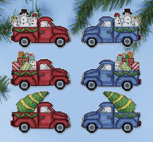 Набор для вышивания елочных украшений "Праздничные пикапы". Арт 6876