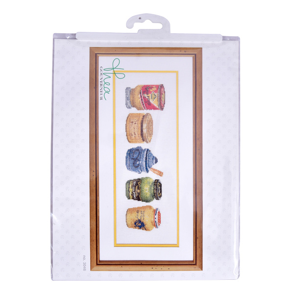 Набор для вышивания "Банки с горчицей", канва лён 36 ct. Арт 3046                    