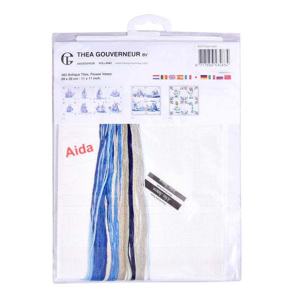 Набор для вышивания "Античная плитка, цветочные вазы", канва аида 18 ct. Арт 483A