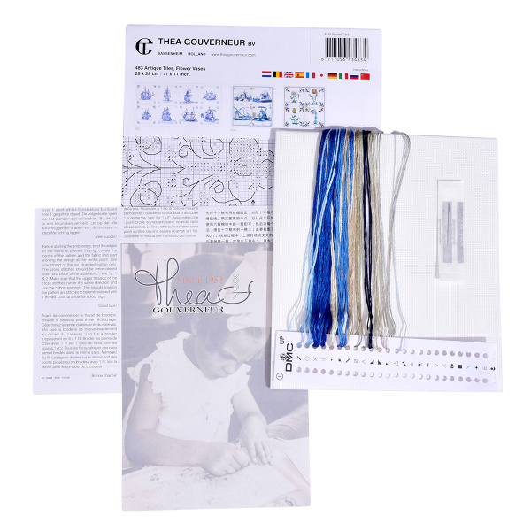 Набор для вышивания "Античная плитка, цветочные вазы", канва аида 18 ct. Арт 483A