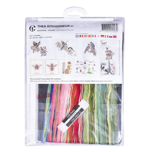 Набор для вышивания "Стайка попугаев", канва Aida (черная) 16 ct. Арт 553.05