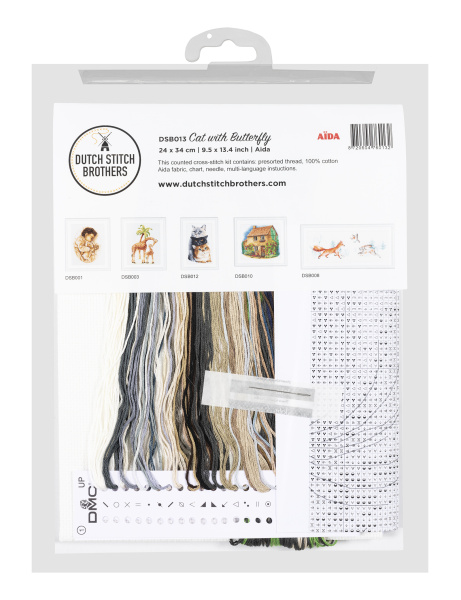 Набор для вышивания "Котик с бабочкой", канва Aida 14 ct. Арт DSB013A