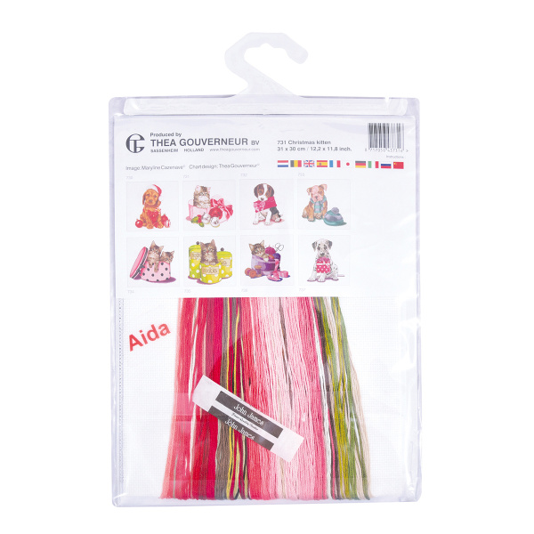 Набор для вышивания "Рождественский котёнок", канва аида 16 ct . Арт 731A                    